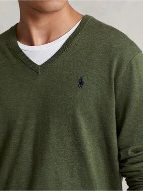 Polo Ralph Lauren Pima Cotton V-Neck Pullover Sweater, Dark Green